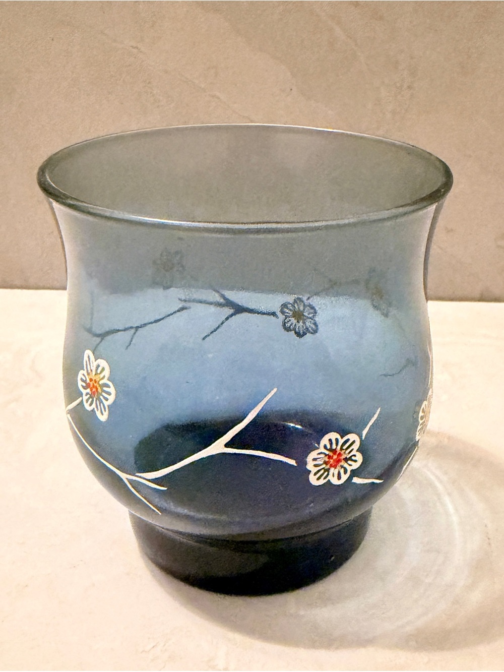 Vintage Libbey Smokey Blue Dogwood Floral Low Ball Glasses Set of Six Excellent - Picture 3 of 6